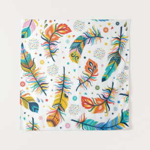 Vintage seamless feathers pattern in boho style tapestry