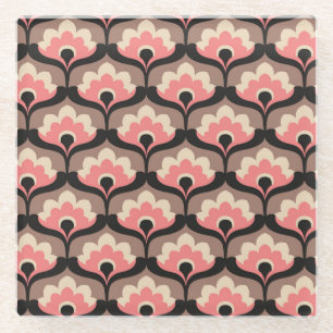 Vintage Seamless Floral Flower Pattern Glass Coaster