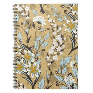 Vintage seamless floral pattern on a black backgro notebook