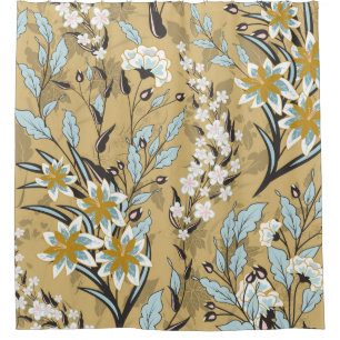 Vintage seamless floral pattern on a black backgro shower curtain