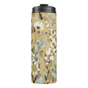 Vintage seamless floral pattern on a black backgro thermal tumbler