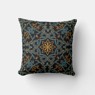 Vintage seamless gold and blue pattern with art or cushion