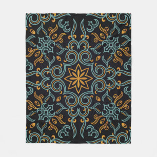 Vintage seamless gold and blue pattern with art or fleece blanket