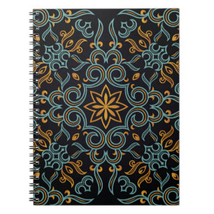 Vintage seamless gold and blue pattern with art or notebook