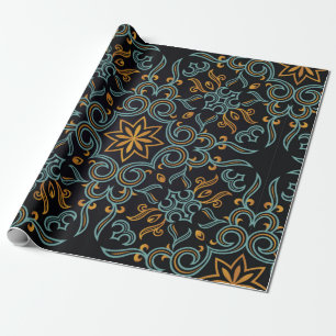 Vintage seamless gold and blue pattern with art or wrapping paper