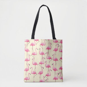 vintage seamless graphical realistic flamingo bird tote bag