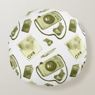 Vintage seamless hipster sepia pattern consisting round cushion