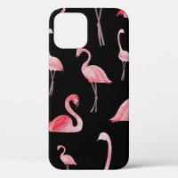 vintage seamless pattern Cute flamingos on black b