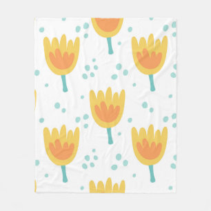 Vintage seamless pattern,  cute flowers pattern70s fleece blanket