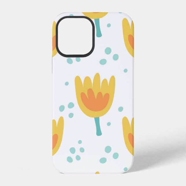 Vintage seamless pattern,  cute flowers pattern70s iPhone case (Back)