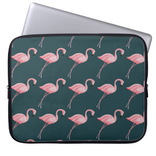 vintage seamless pattern Flamingos on blue backgro Laptop Sleeve