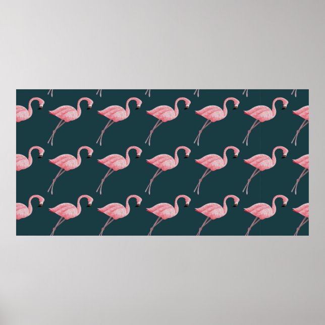 vintage seamless pattern Flamingos on blue backgro Poster (Front)