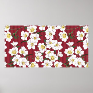 vintage Seamless Pattern Hand Drawn white garden f Poster