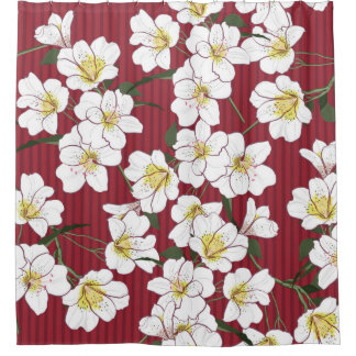 vintage Seamless Pattern Hand Drawn white garden f Shower Curtain