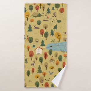 vintage seamless pattern of autumn forest landscap bath towel