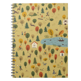 vintage seamless pattern of autumn forest landscap notebook