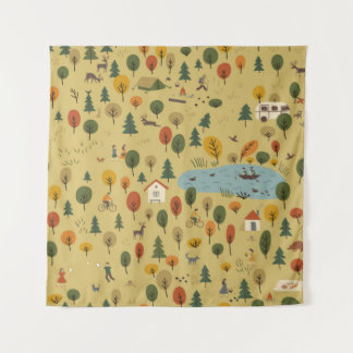 vintage seamless pattern of autumn forest landscap tapestry