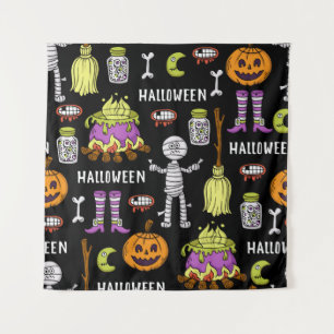 vintage seamless pattern on the theme of Happy Hal Tapestry