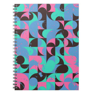 Vintage seamless pattern tiles in black, neon pink notebook