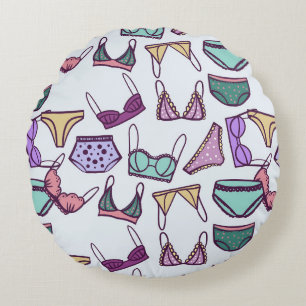 Vintage seamless pattern underwear: bras and panti round cushion