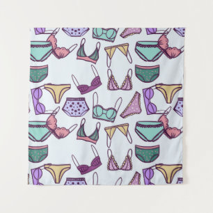 Vintage seamless pattern underwear: bras and panti tapestry