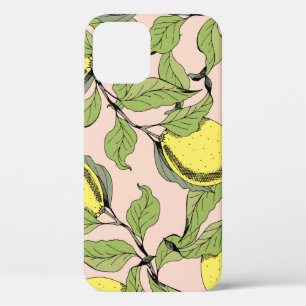 Vintage seamless pattern with branches and lemons. iPhone 12 case