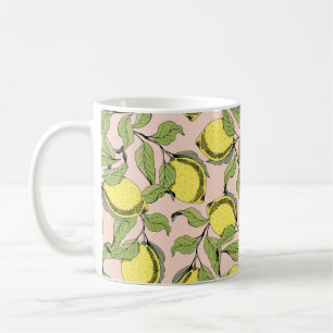 Vintage seamless pattern with branches and lemons. coffee mug