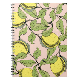 Vintage seamless pattern with branches and lemons. notebook