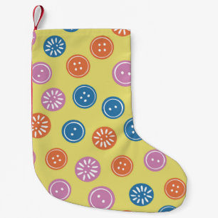 Vintage seamless pattern with buttons on a yellow  small christmas stocking