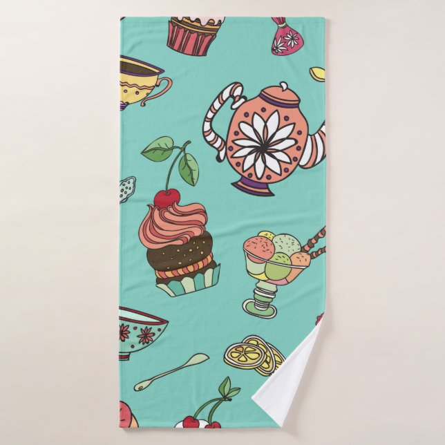 vintage seamless pattern with cakes bath towel (Bath Towel)