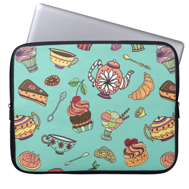 vintage seamless pattern with cakes laptop sleeve (Front)