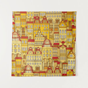 vintage seamless pattern with colourful houses. Da Tapestry