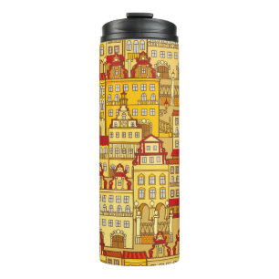vintage seamless pattern with colourful houses. Da Thermal Tumbler