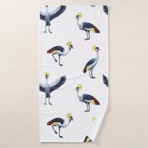 Vintage seamless pattern with crowned crane birds. bath towel