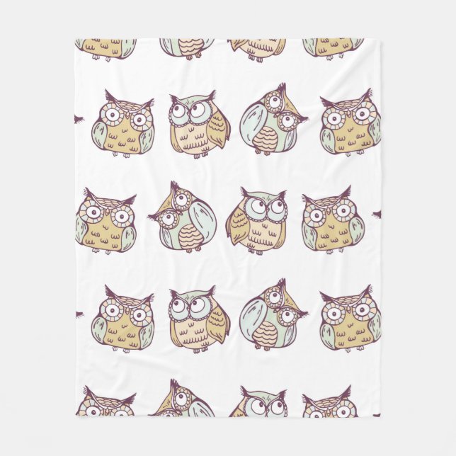 vintage seamless pattern with cute owls fleece blanket (Front)