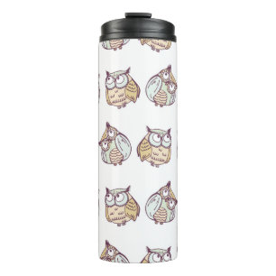 vintage seamless pattern with cute owls thermal tumbler