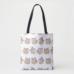 vintage seamless pattern with cute owls tote bag