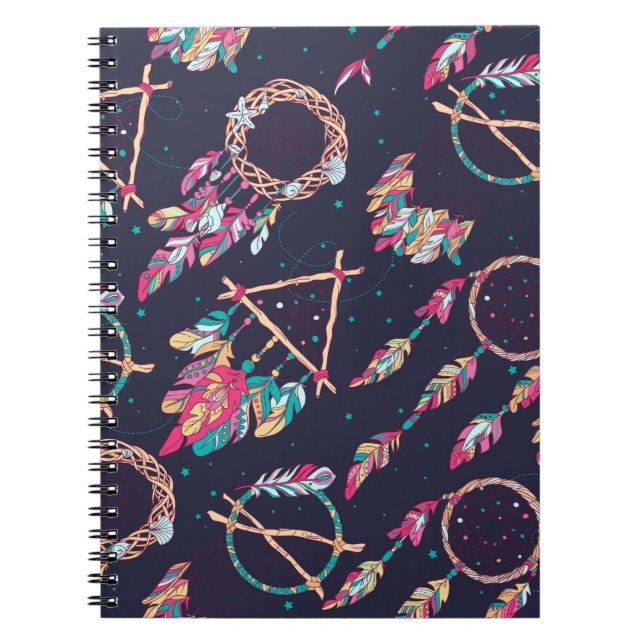 vintage Seamless Pattern with Different Dream Catc Notebook (Front)