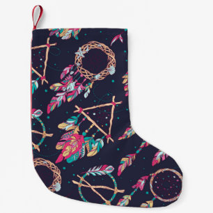 vintage Seamless Pattern with Different Dream Catc Small Christmas Stocking