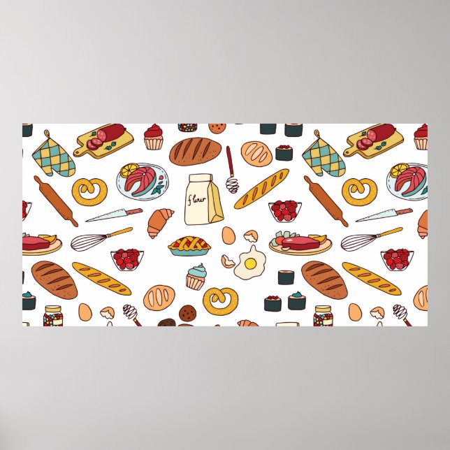 vintage seamless pattern with food. poster (Front)