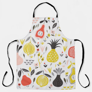 vintage seamless pattern with fruits, flowers and apron