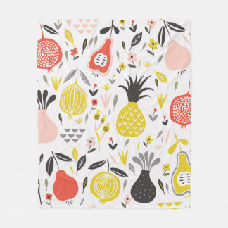 vintage seamless pattern with fruits, flowers and  fleece blanket