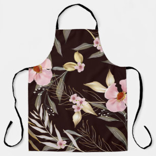 Vintage seamless pattern with gold leaves. Exotic Apron