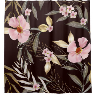 Vintage seamless pattern with gold leaves. Exotic Shower Curtain