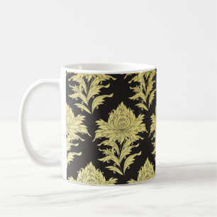 vintage seamless pattern with golden flower on bl coffee mug