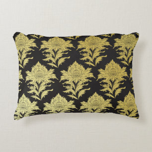 vintage seamless pattern with golden flower on bl decorative cushion