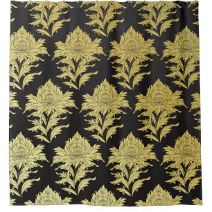 vintage seamless pattern with golden flower on bl shower curtain