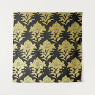  vintage seamless pattern with golden flower on bl tapestry