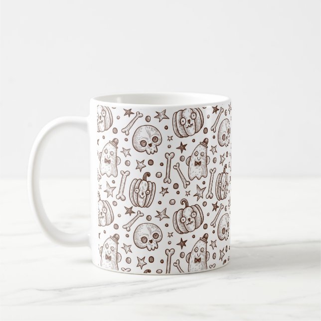 vintage seamless pattern with Halloween elements,  Coffee Mug (Left)