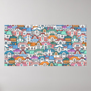 vintage seamless pattern with hand drawn and color poster